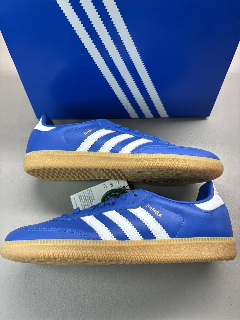 adidas Originals Samba OG J Blue White Leather Gum Low Top Big Kids US 6 JQ2854